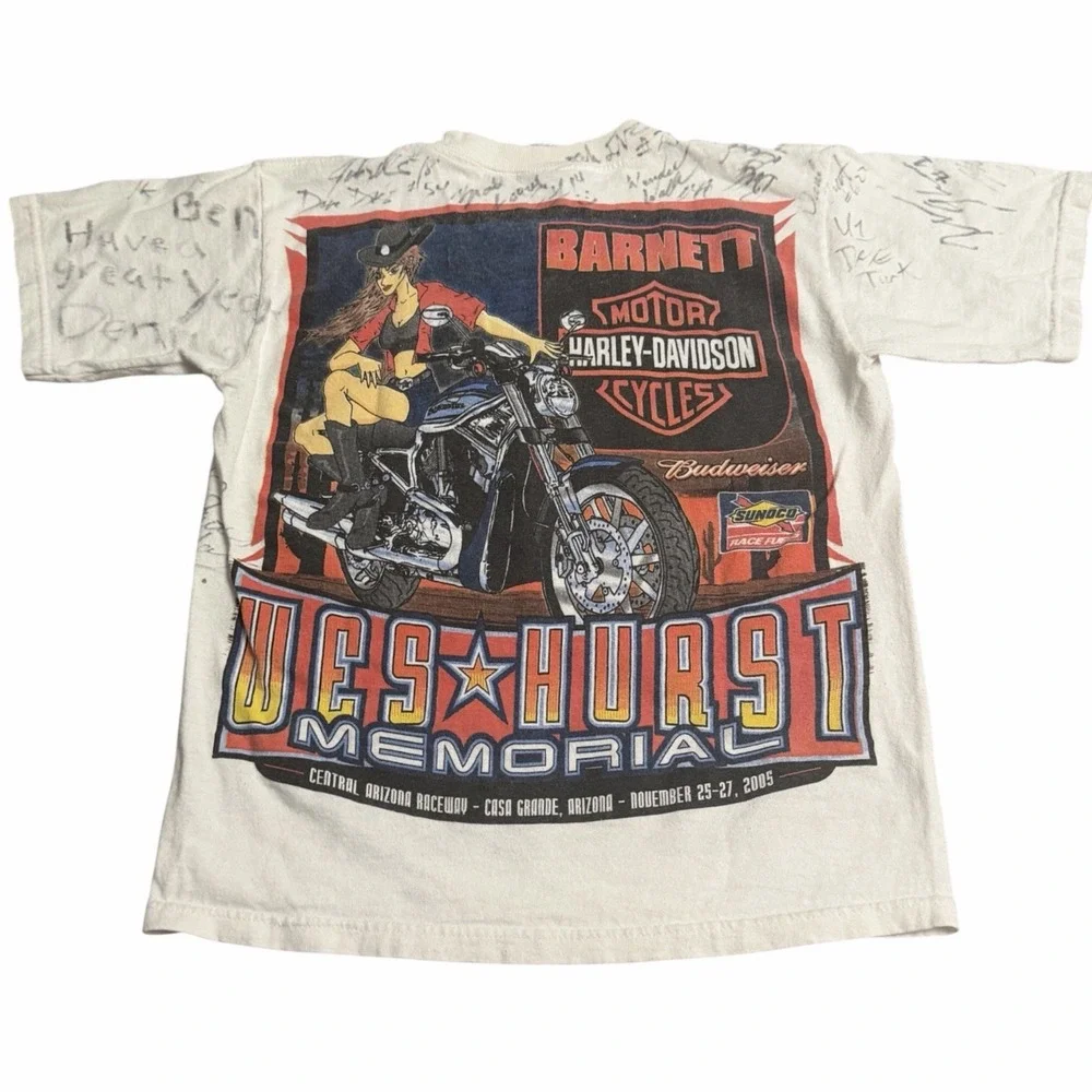 Signed Wes Hurst Memorial Central‎ Arizona Raceway Harley Davidson T-Shirt Youth
